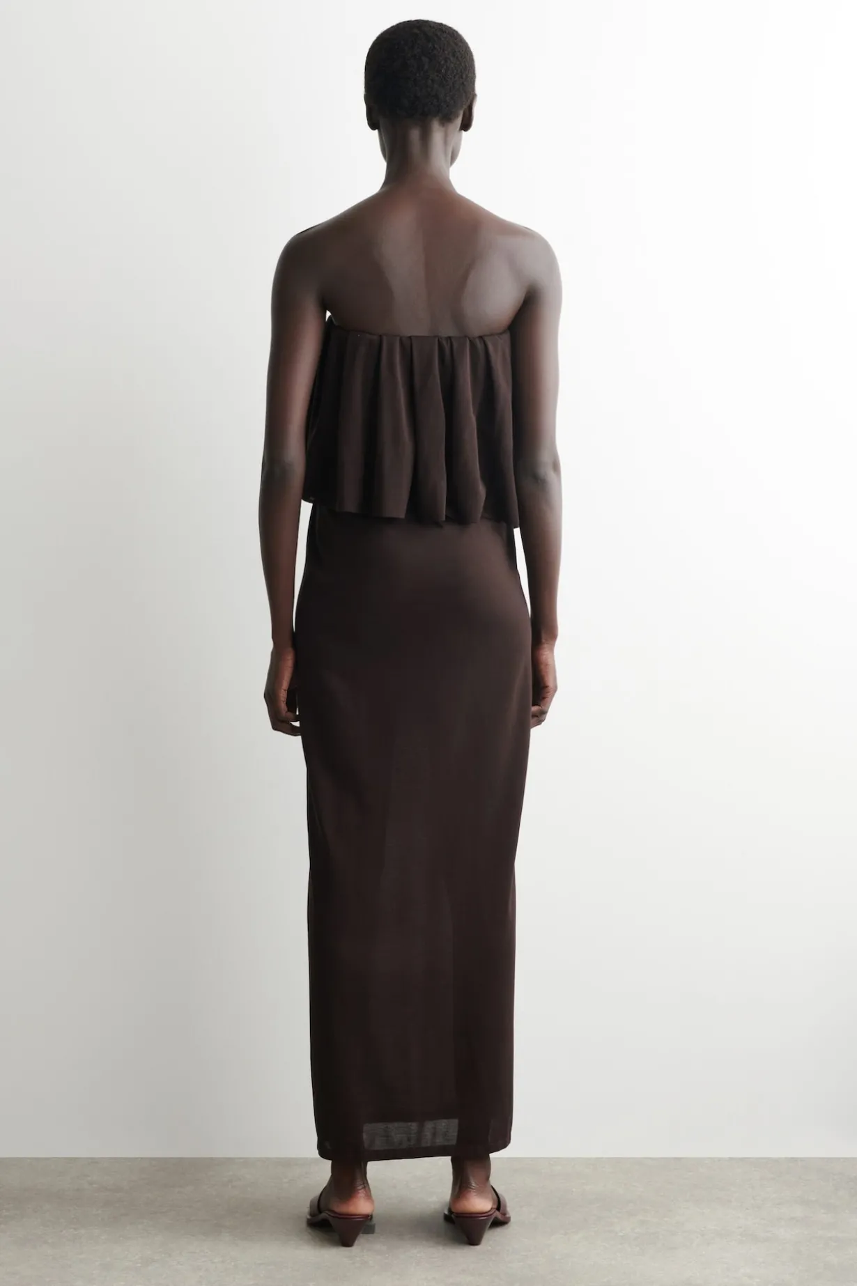 LAYERED SHEER-KNIT BANDEAU MAXI DRESS