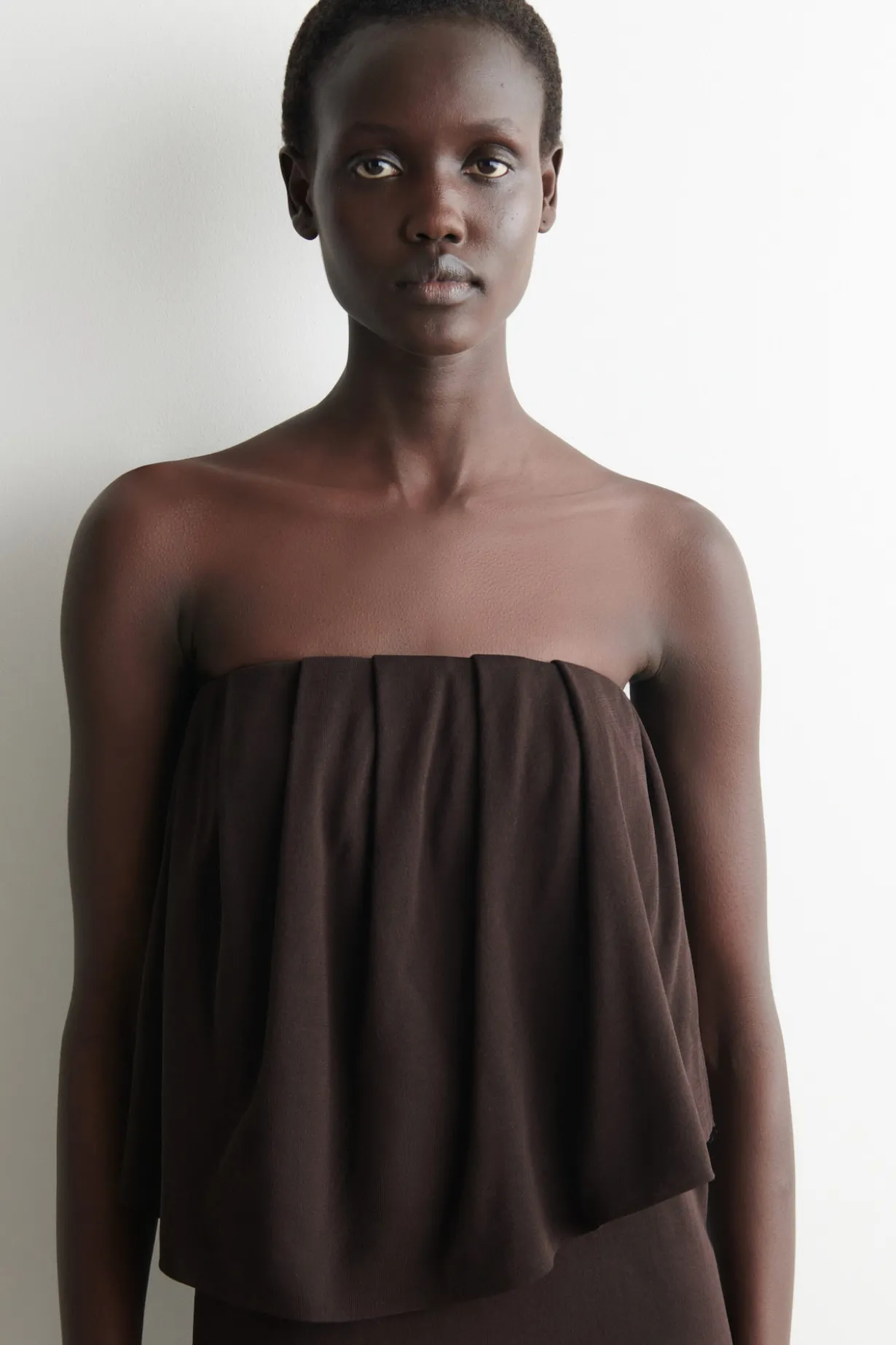 LAYERED SHEER-KNIT BANDEAU MAXI DRESS