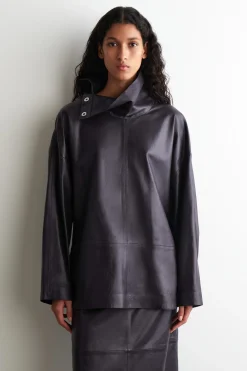 LEATHER MOCK-NECK TOP