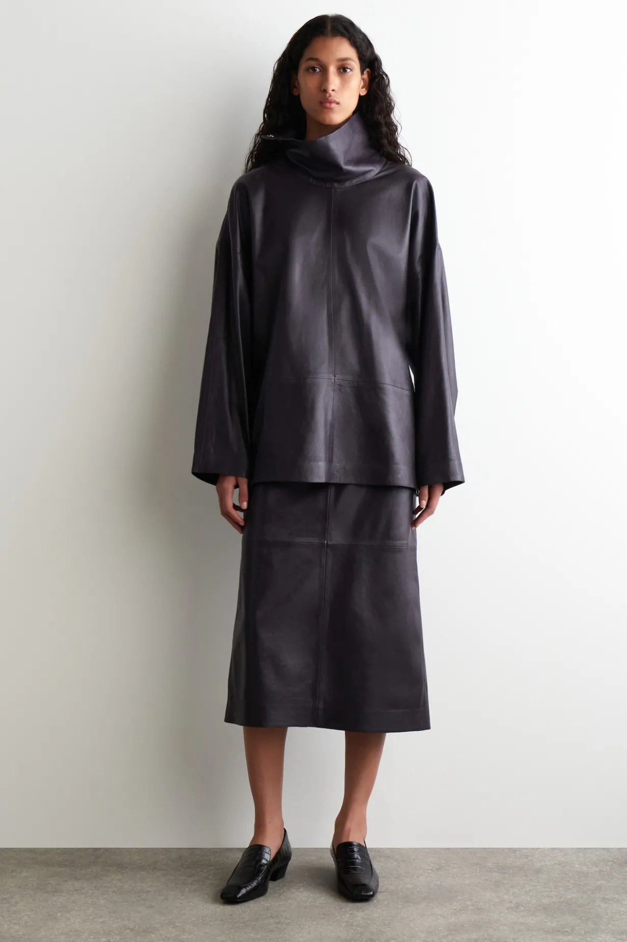 LEATHER MOCK-NECK TOP