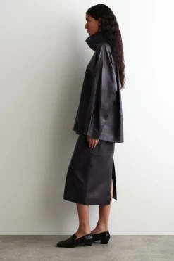 LEATHER MOCK-NECK TOP