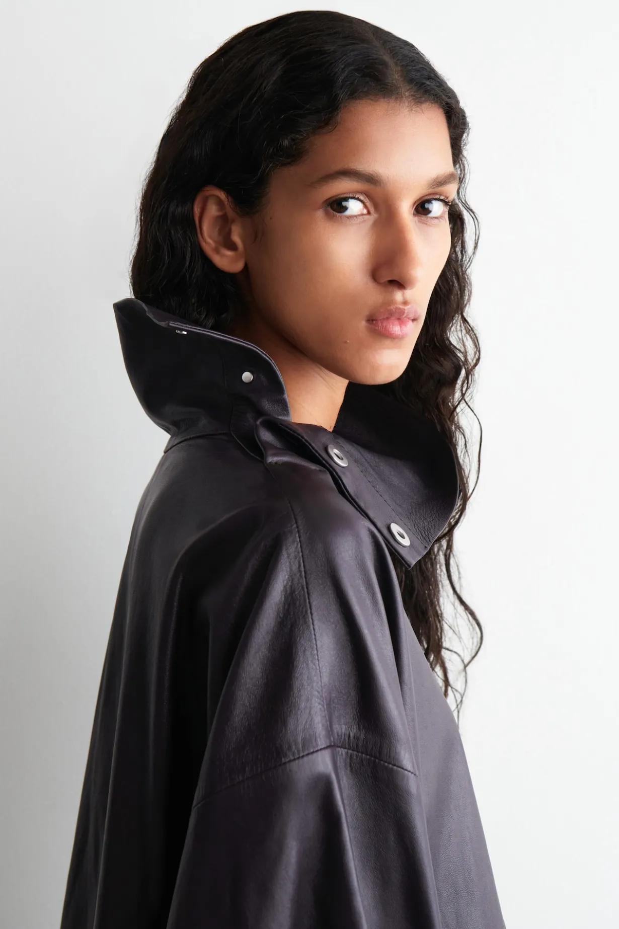 LEATHER MOCK-NECK TOP