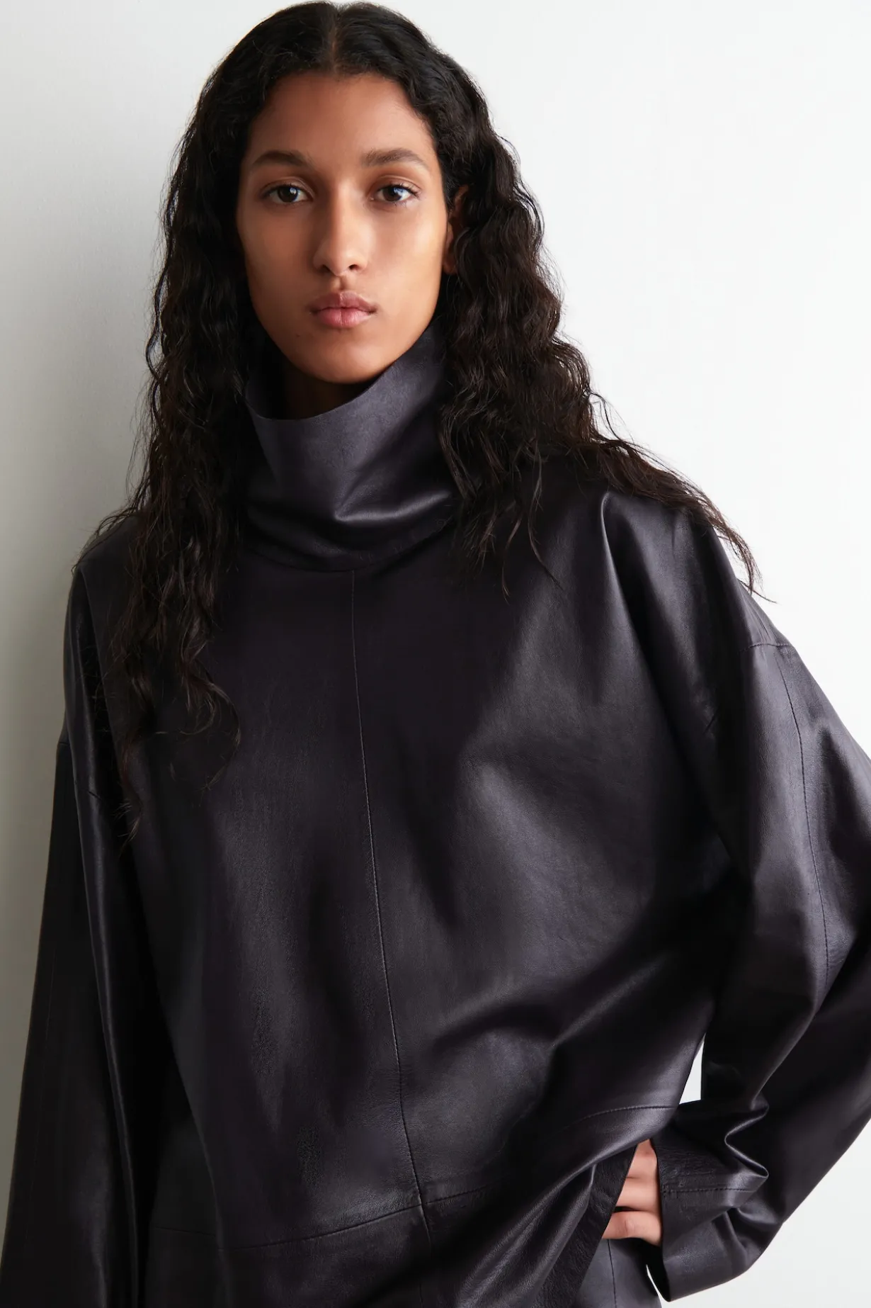 LEATHER MOCK-NECK TOP