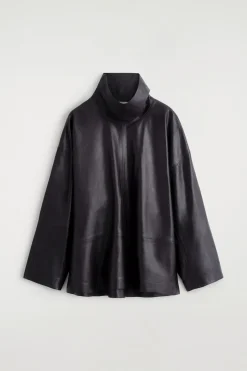 LEATHER MOCK-NECK TOP