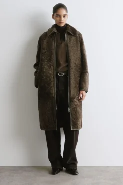 LEATHER-BONDED SHEARLING LONG COAT
