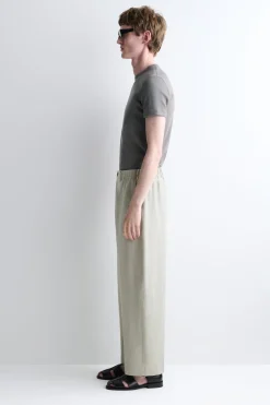 LINEN RELAXED-FIT BARREL-LEG TROUSERS