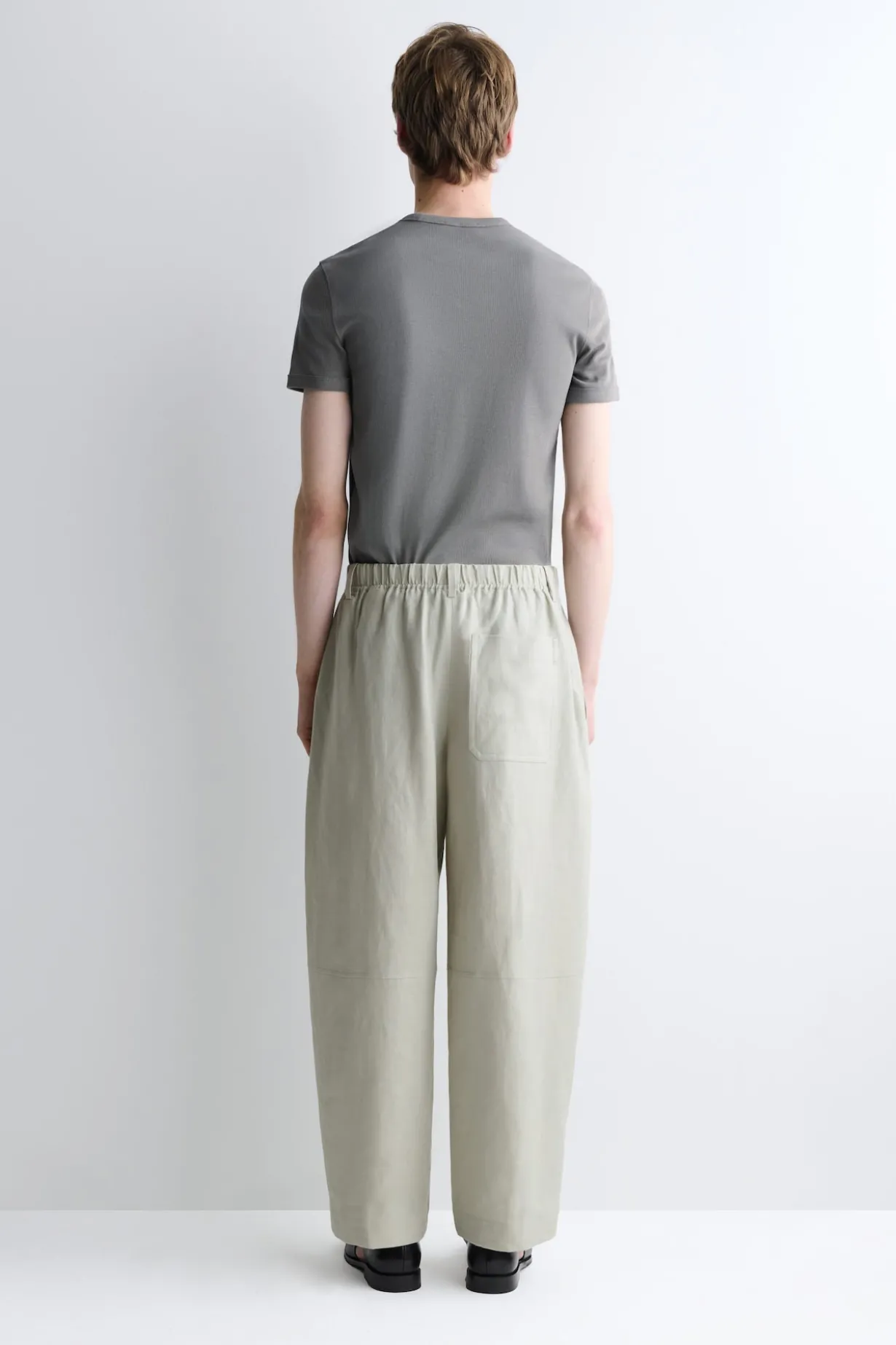 LINEN RELAXED-FIT BARREL-LEG TROUSERS