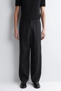LINEN RELAXED-FIT STRAIGHT-LEG PANTS