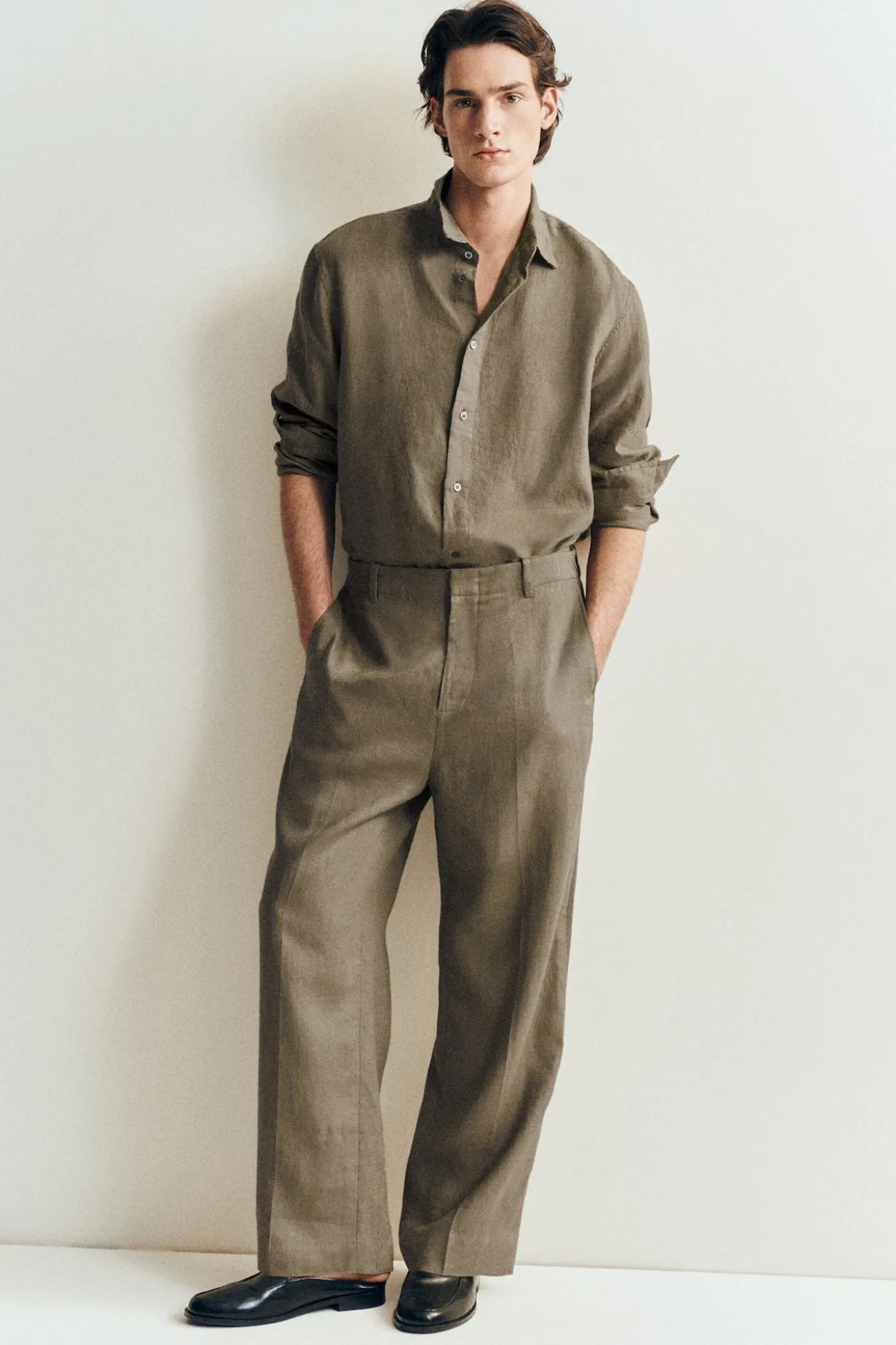 LINEN RELAXED-FIT STRAIGHT-LEG PANTS
