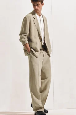 LINEN RELAXED-FIT STRAIGHT-LEG PANTS
