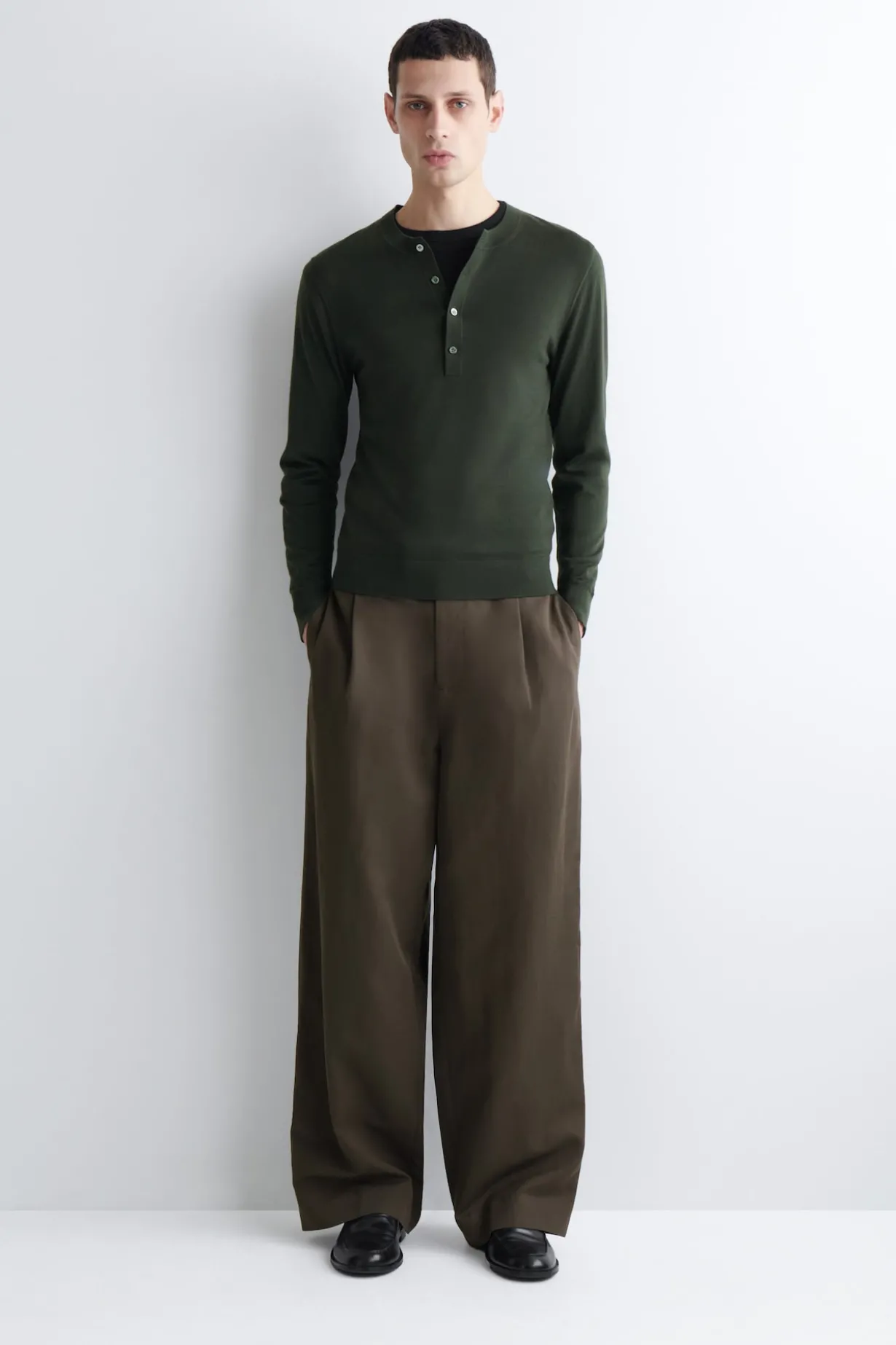 LINEN-BLEND RELAXED-FIT WIDE-LEG PANTS