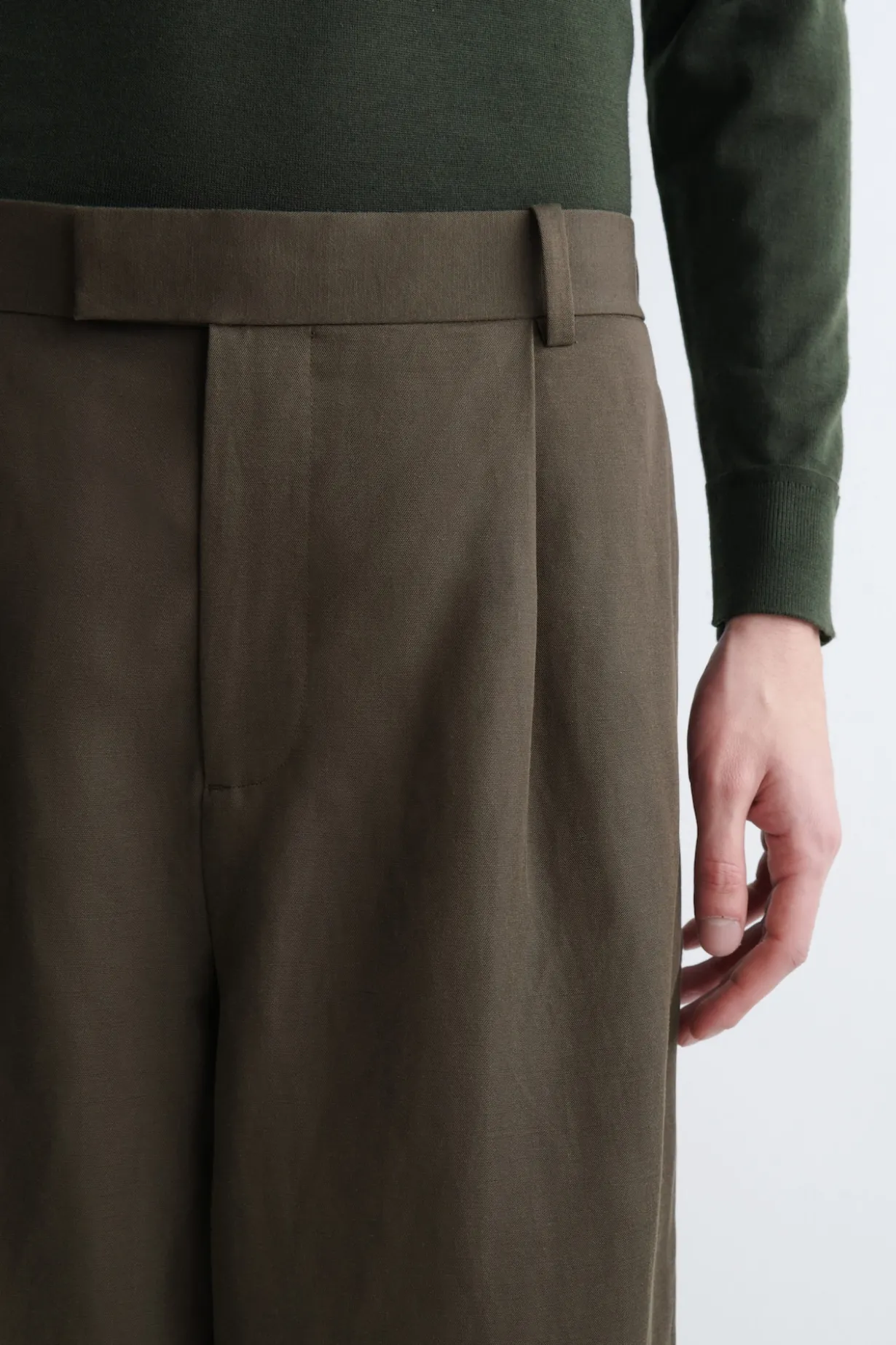 LINEN-BLEND RELAXED-FIT WIDE-LEG PANTS