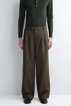 LINEN-BLEND RELAXED-FIT WIDE-LEG PANTS
