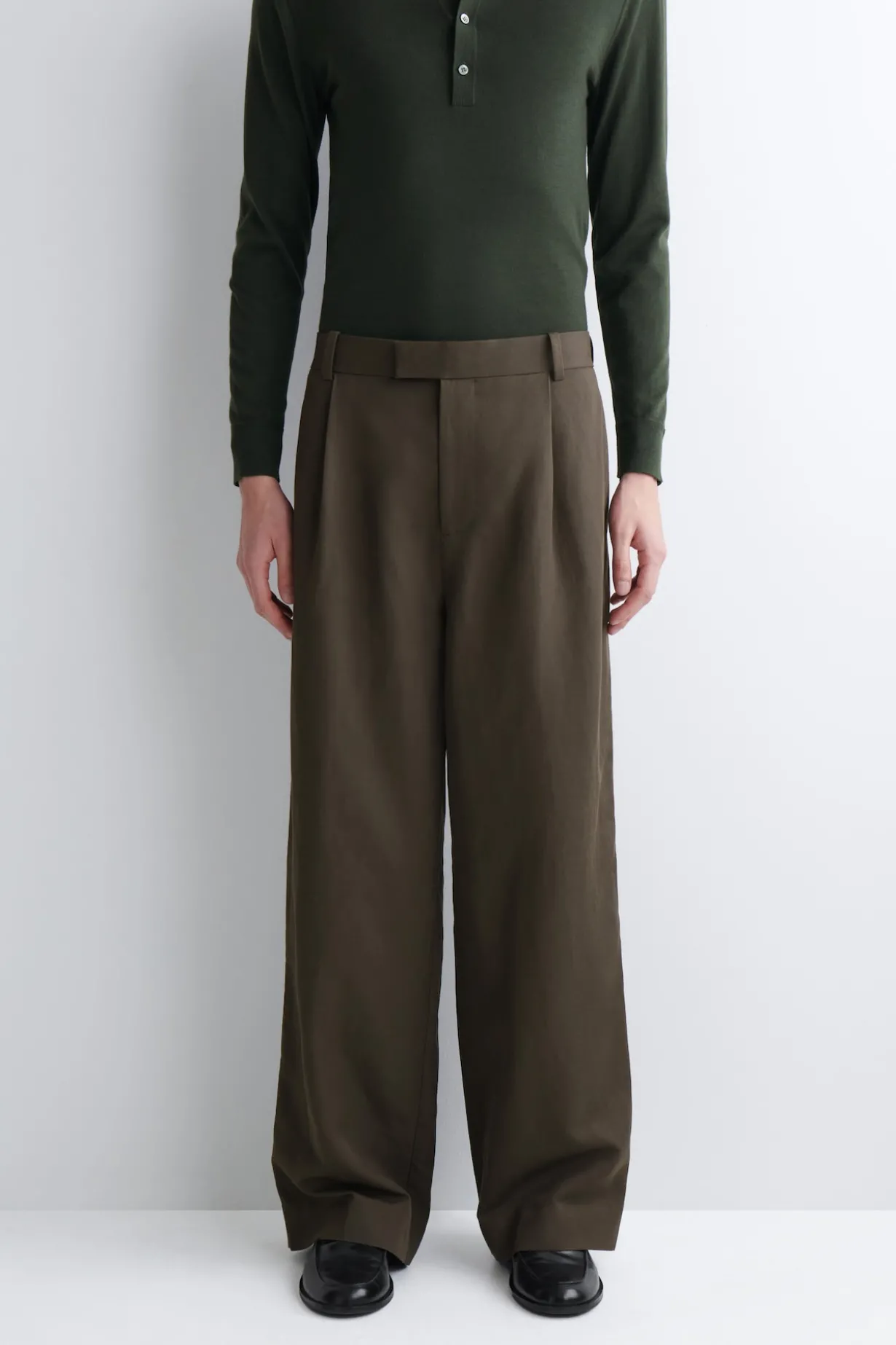 LINEN-BLEND RELAXED-FIT WIDE-LEG PANTS