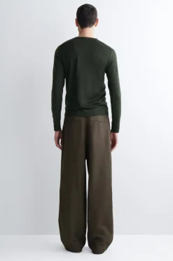 LINEN-BLEND RELAXED-FIT WIDE-LEG PANTS