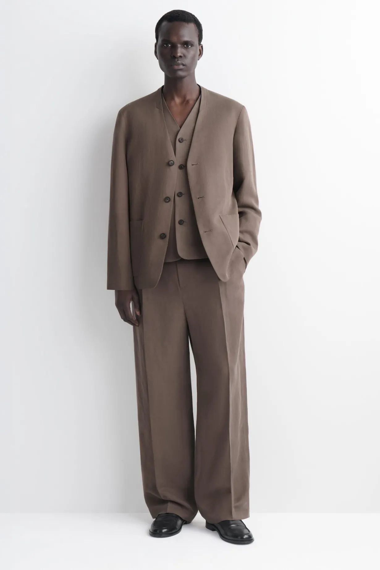 LINEN-BLEND RELAXED-FIT WIDE-LEG PANTS