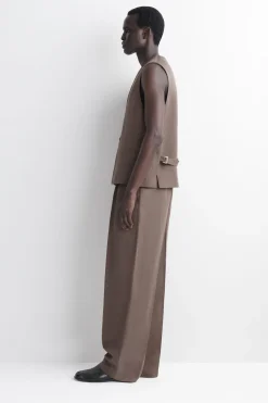 LINEN-BLEND RELAXED-FIT WIDE-LEG PANTS