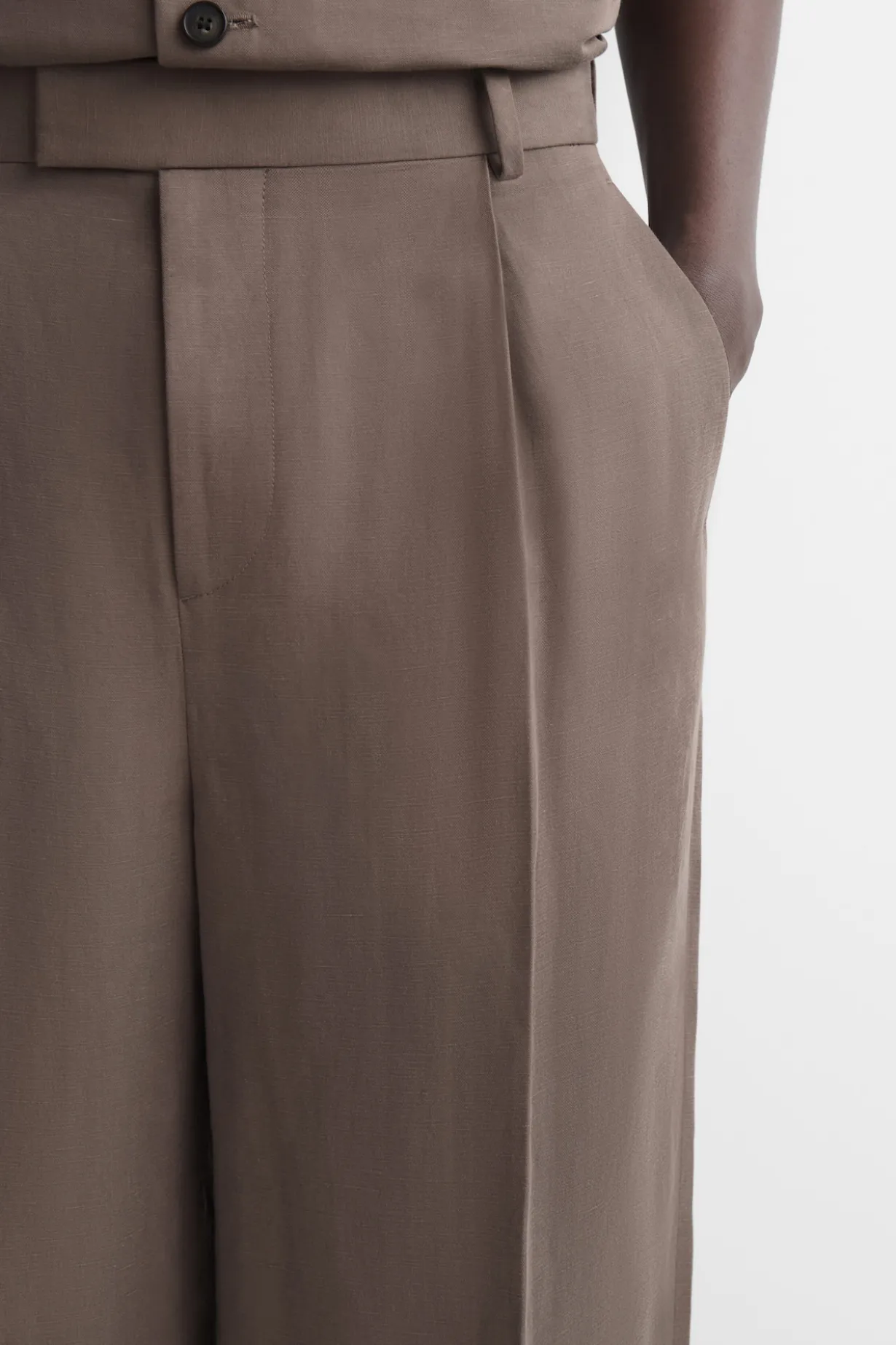 LINEN-BLEND RELAXED-FIT WIDE-LEG PANTS