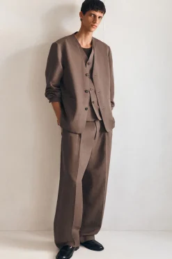 LINEN-BLEND RELAXED-FIT WIDE-LEG PANTS