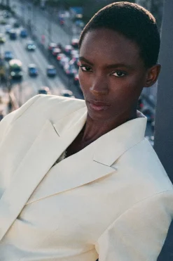 LINEN-BLEND TUXEDO BLAZER