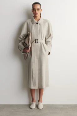 LINEN-WOOL LONG TRENCH COAT