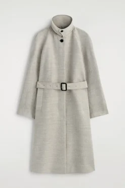 LINEN-WOOL LONG TRENCH COAT