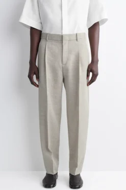 LINEN-WOOL RELAXED-FIT BARREL-LEG PANTS