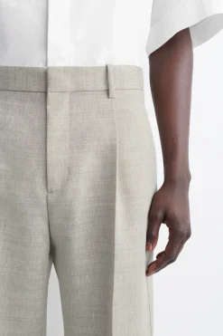 LINEN-WOOL RELAXED-FIT BARREL-LEG PANTS
