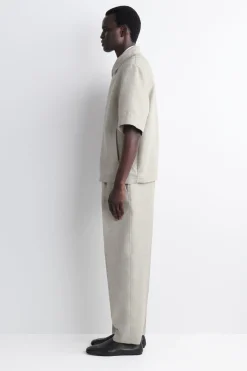 LINEN-WOOL SHORT-SLEEVED ZIP-UP SHIRT
