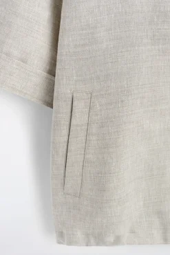 LINEN-WOOL SHORT-SLEEVED ZIP-UP SHIRT