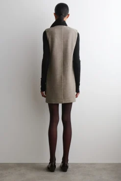MERINO WOOL BUTTONED SHIFT MINI DRESS