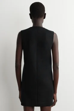 MERINO WOOL BUTTONED SHIFT MINI DRESS