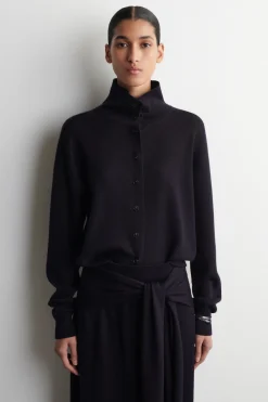 MERINO WOOL MOCK-NECK CARDIGAN