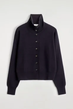 MERINO WOOL MOCK-NECK CARDIGAN