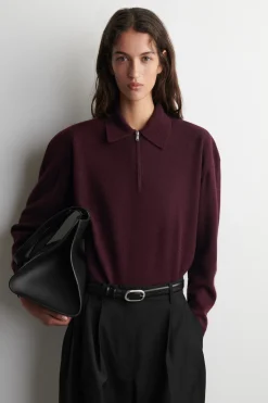 MERINO WOOL-YAK ZIP-UP POLO SHIRT