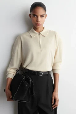 MERINO WOOL-YAK ZIP-UP POLO SHIRT