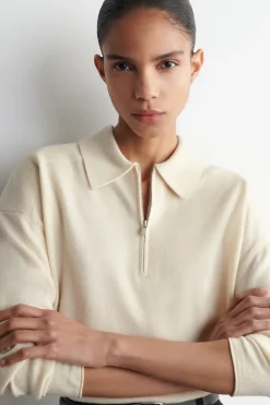 MERINO WOOL-YAK ZIP-UP POLO SHIRT