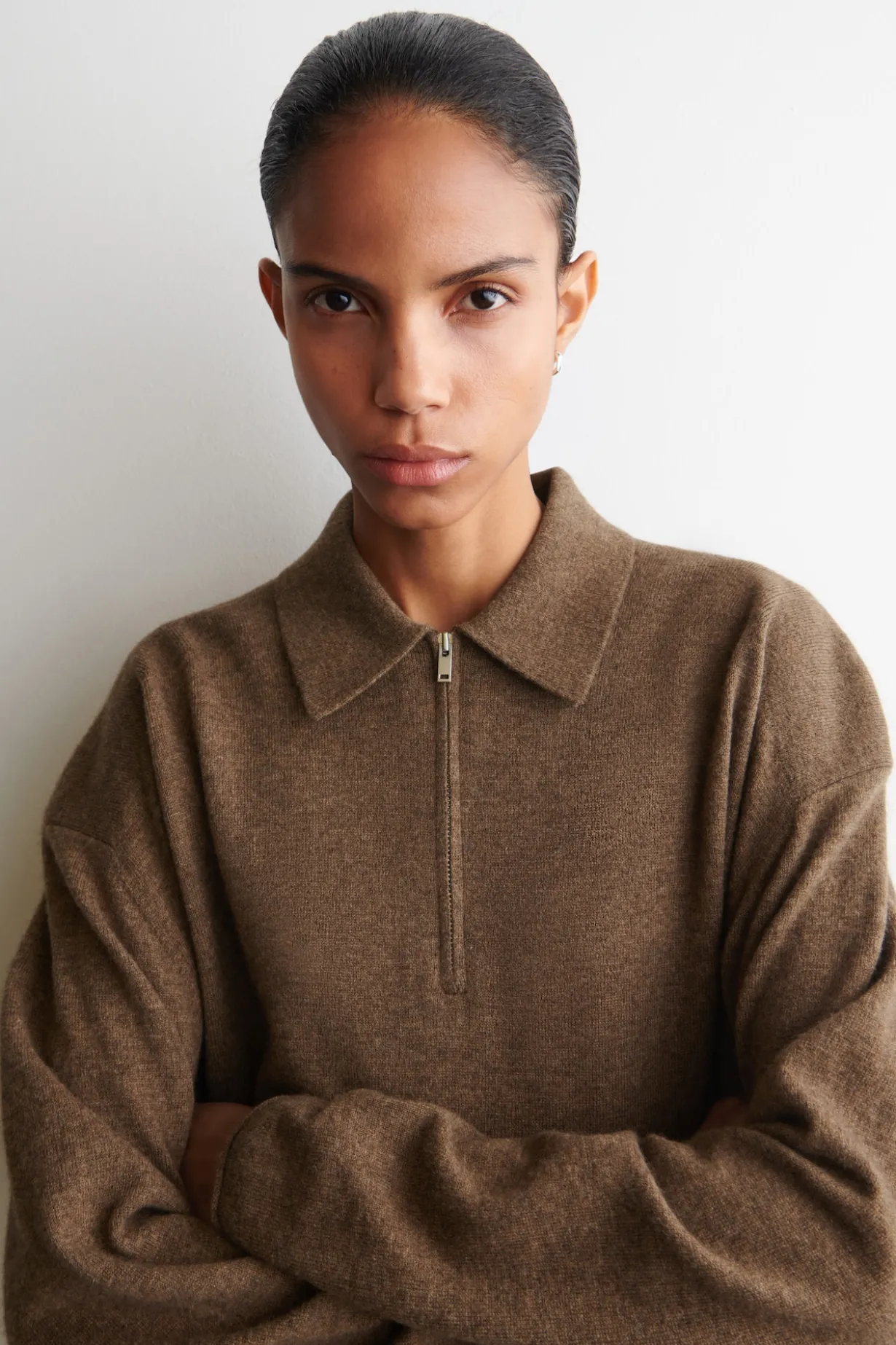 MERINO WOOL-YAK ZIP-UP POLO SHIRT