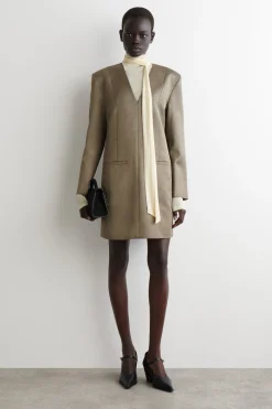 METALLIZED WOOL-BLEND TUXEDO DRESS