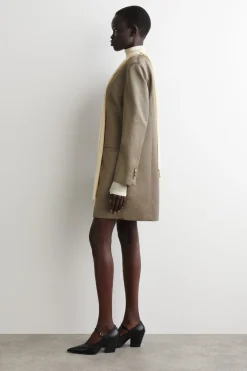 METALLIZED WOOL-BLEND TUXEDO DRESS