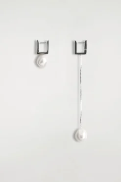 MISMATCHED RECTANGULAR PEARL DROP EARRINGS