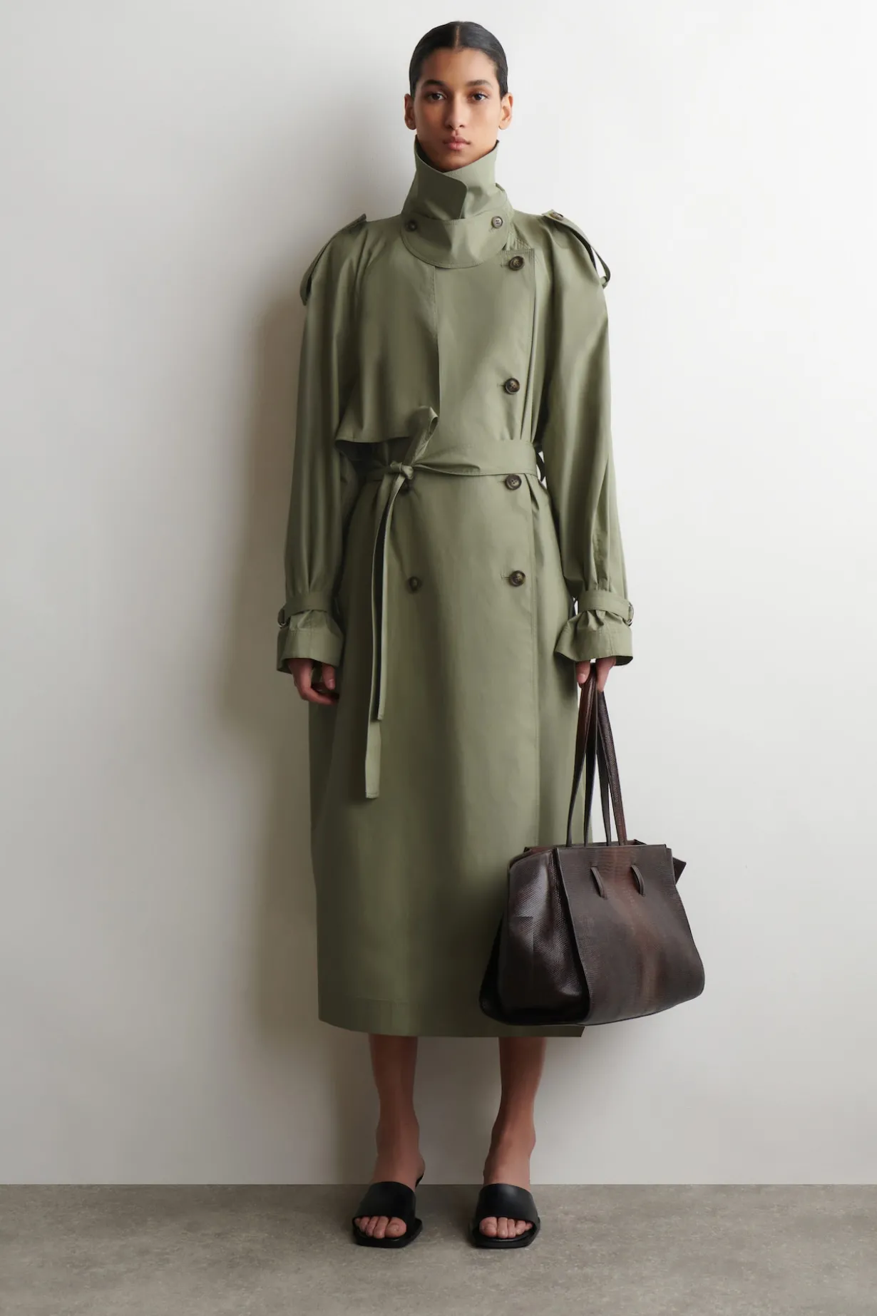 mock-NECK COTTON TRENCH COAT