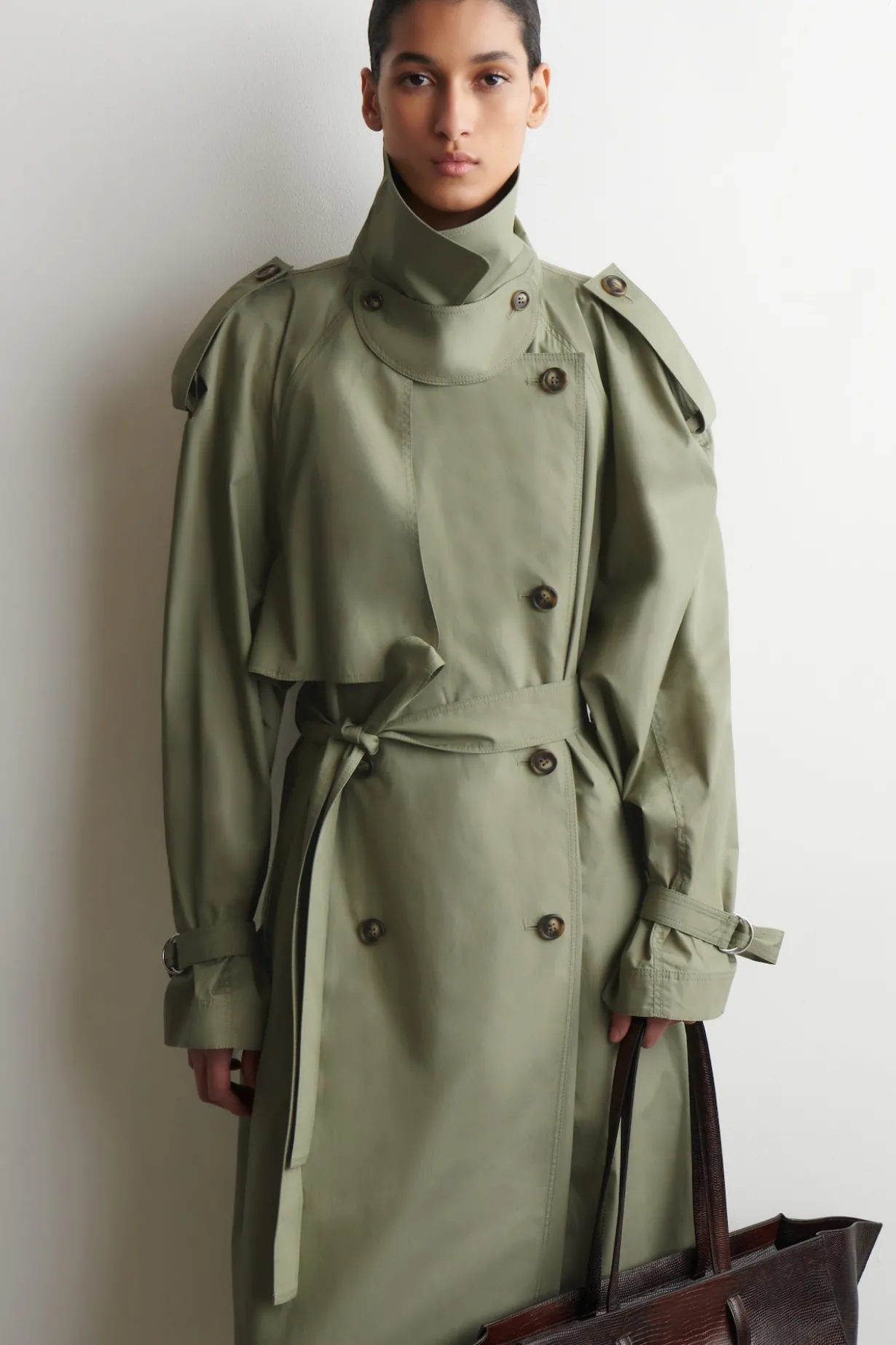 mock-NECK COTTON TRENCH COAT