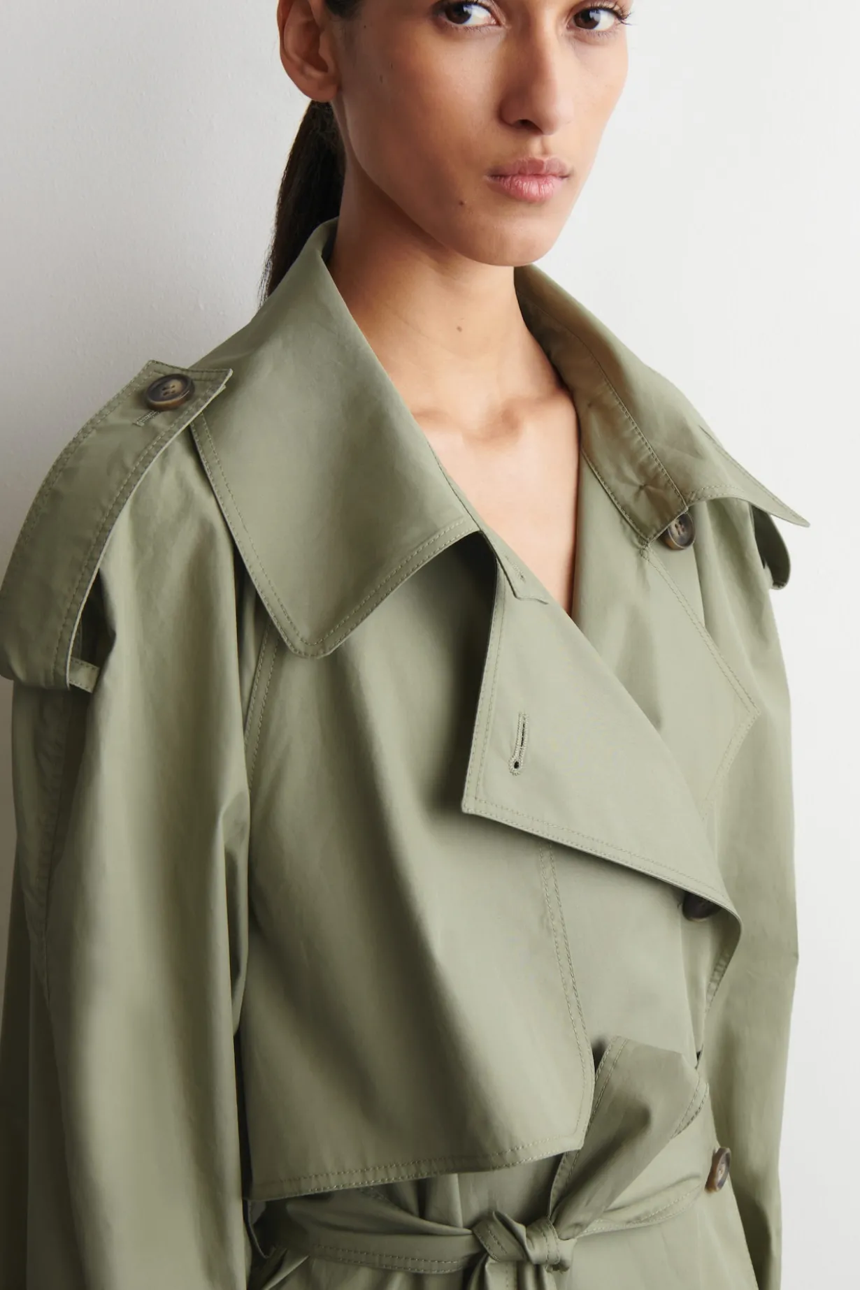 mock-NECK COTTON TRENCH COAT