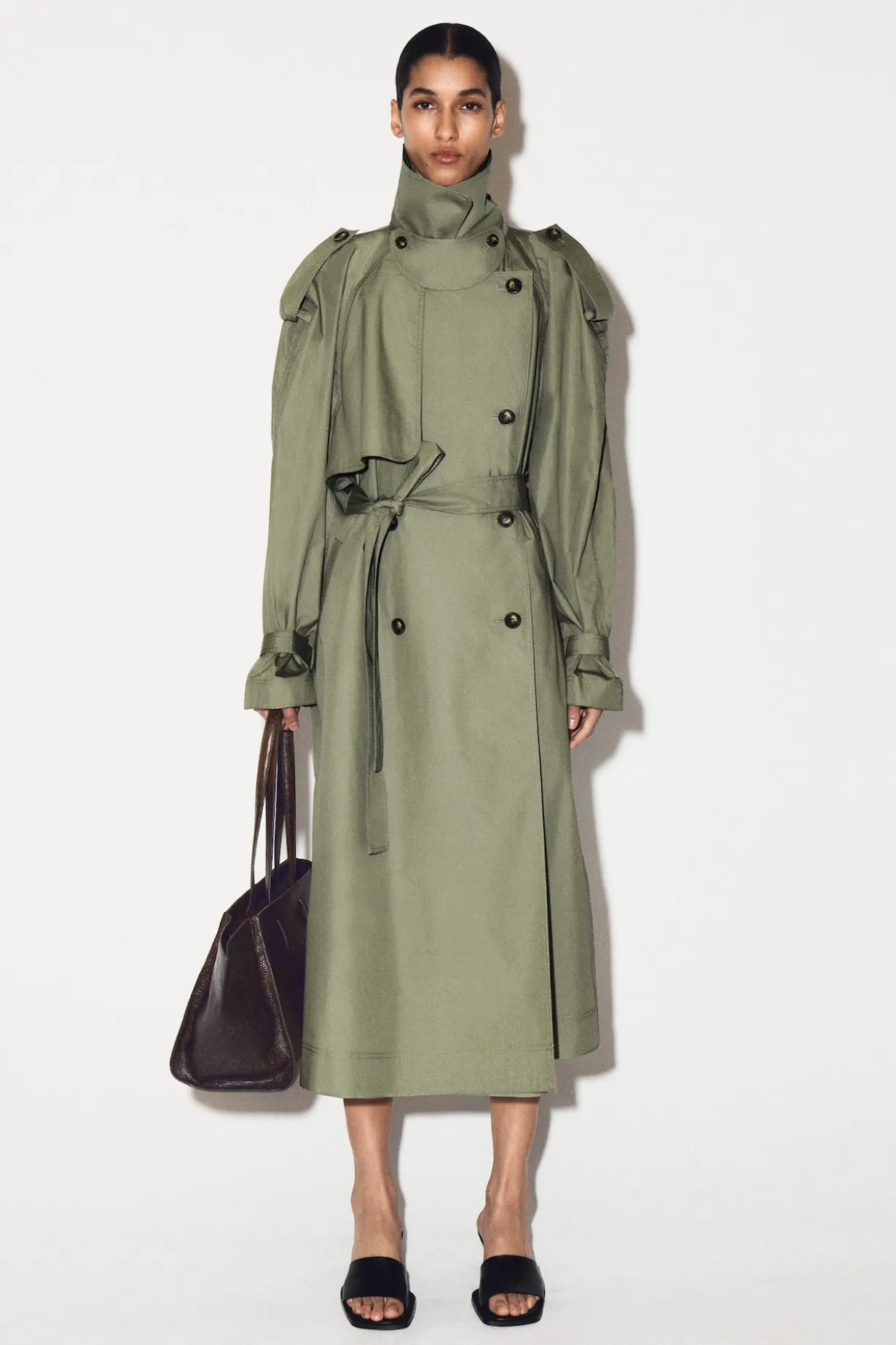 mock-NECK COTTON TRENCH COAT