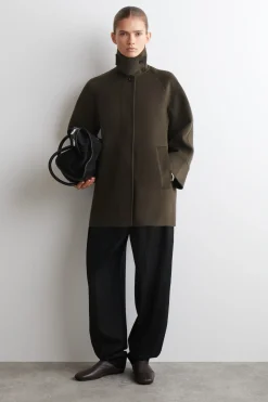 MOCK-NECK DOUBLE-FACED WOOL SHORT COAT