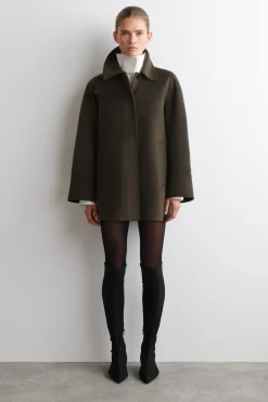 MOCK-NECK DOUBLE-FACED WOOL SHORT COAT