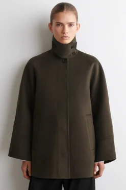 MOCK-NECK DOUBLE-FACED WOOL SHORT COAT
