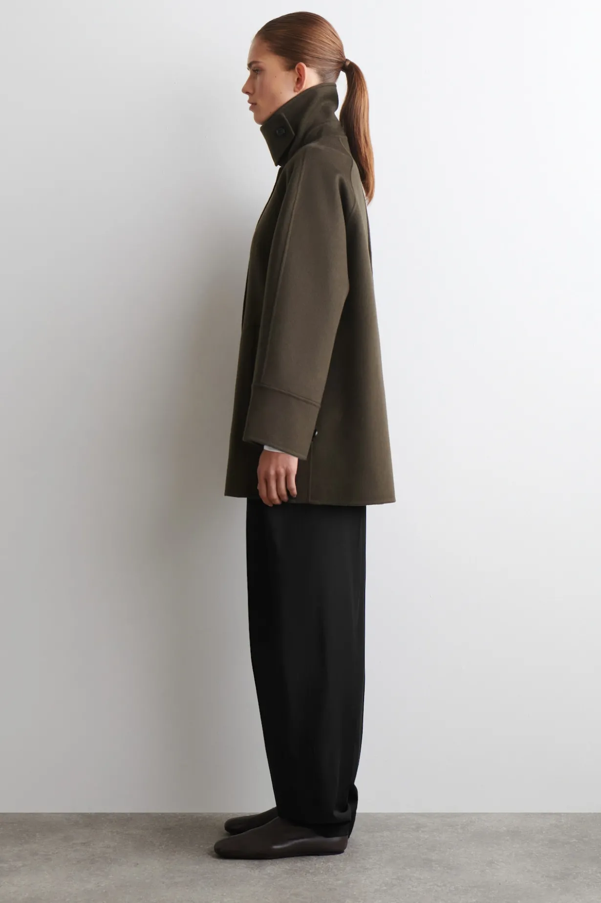 MOCK-NECK DOUBLE-FACED WOOL SHORT COAT