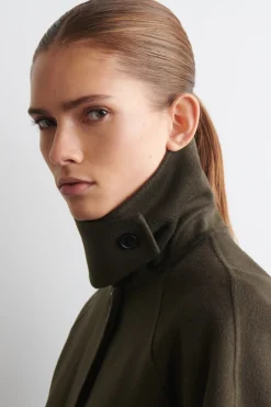 MOCK-NECK DOUBLE-FACED WOOL SHORT COAT